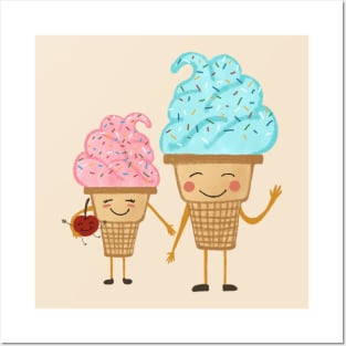 Cute blue and pink ice cream Posters and Art